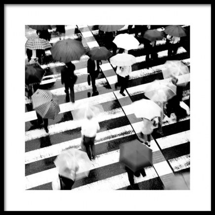 Umbrellas on Crosswalk Poster in the group Prints / Black & white at Desenio AB (11678)