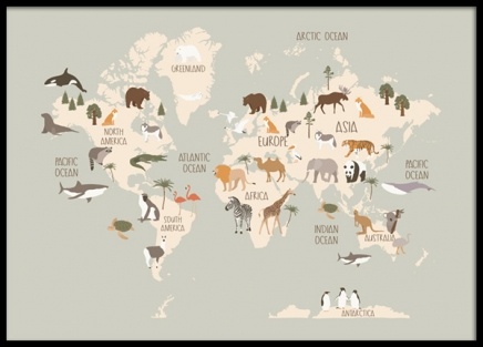 Animals Of The World Map Poster