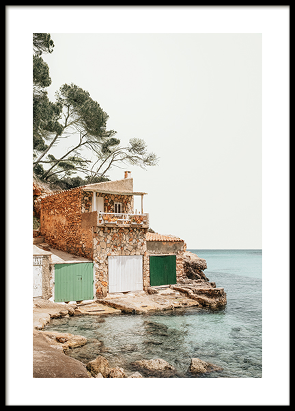 Mediterranean Boat House Poster