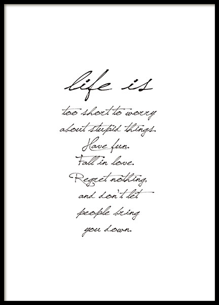 Prints with text for the living room and bedroom. Stylish black and white poster