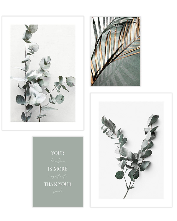 – Botanical leaves in green and gold poster pack collection