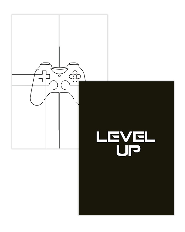 – Illustration of game controller and quote on black and white backgound