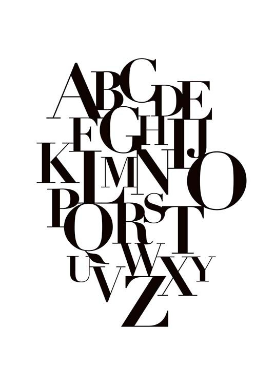  - Children’s poster with the alphabet in black and white.