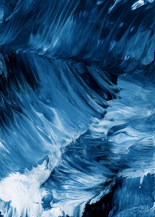  - Abstract art poster with deep-blue waves drawn using acrylic colours.