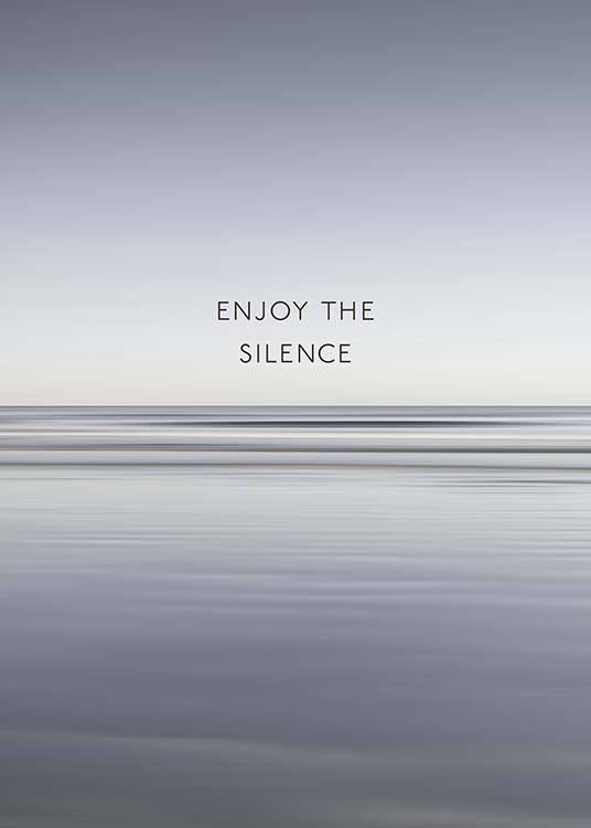 - Mindfulness poster with the words “Enjoy the silence” on a vast sea.