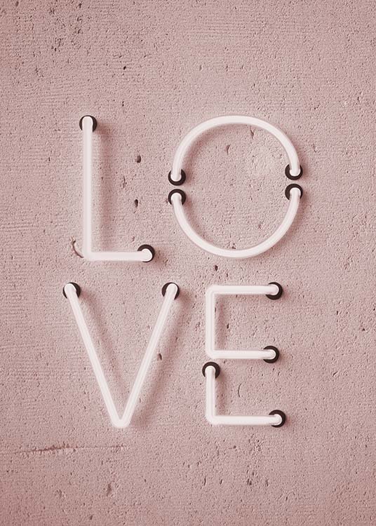  - Trendy pink neon poster with the word “Love” for your home.