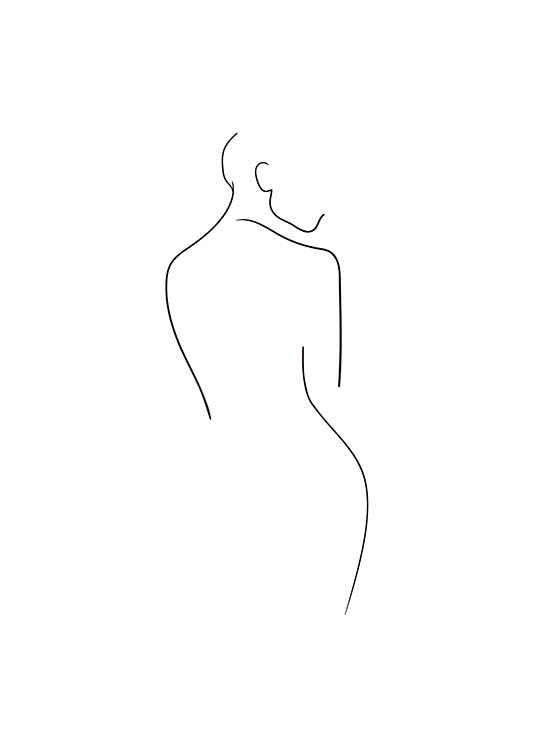  - Minimalist nude drawing of a woman from behind in black and white.