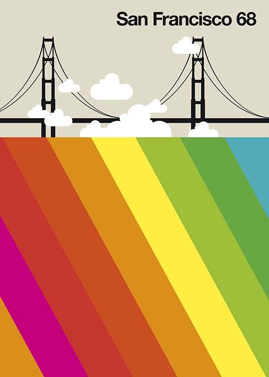  - Modern graphic poster with a motif of the Golden Gate Bridge in San Francisco