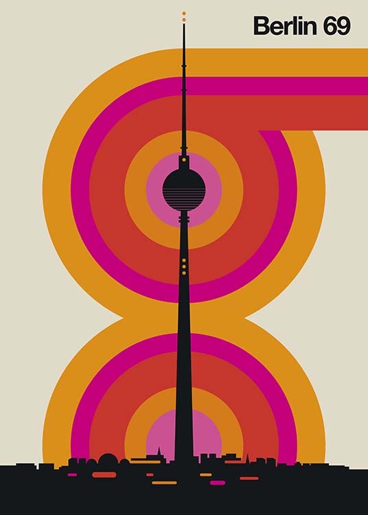  - Modern graphic poster with a Berlin city motif and the Berlin TV tower.