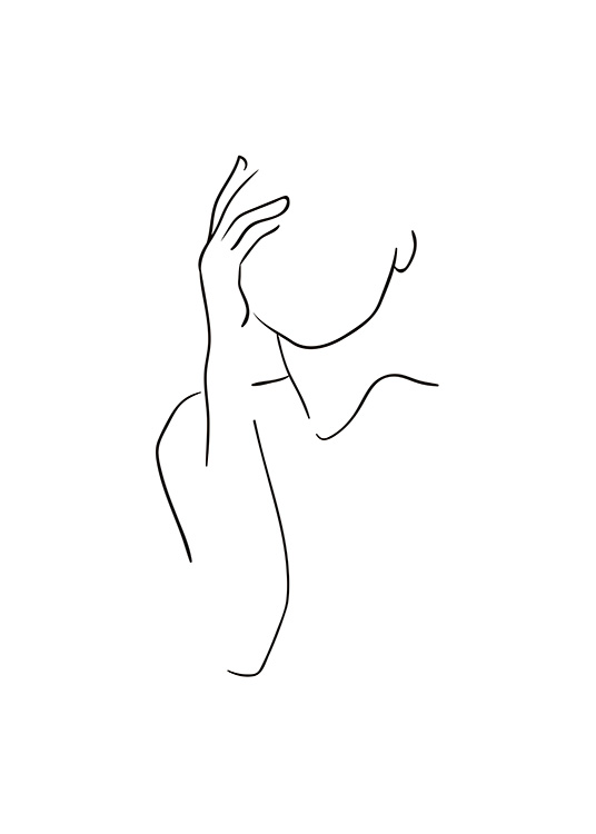  - Abstract black and white art poster of a person leaning into their hand with their head, drawn with a simple line