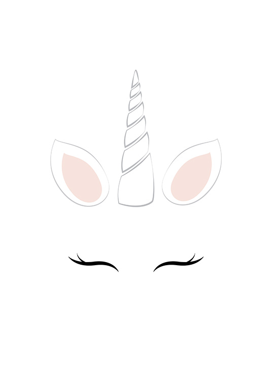 - Abstract illustration for the children’s room with the eyebrows, ears and horn of a unicorn.
