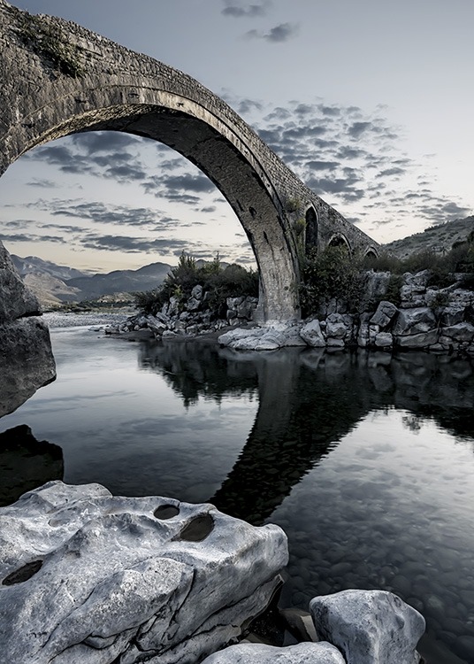  - Unique photo poster showing an old stone bridge above a river.