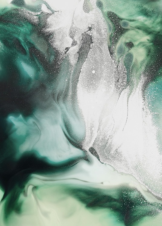  - Abstract art poster with shades of green and silver mixed together