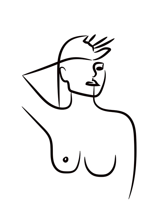  - Minimalist illustration of a woman naked from the waist up drawn in ink.