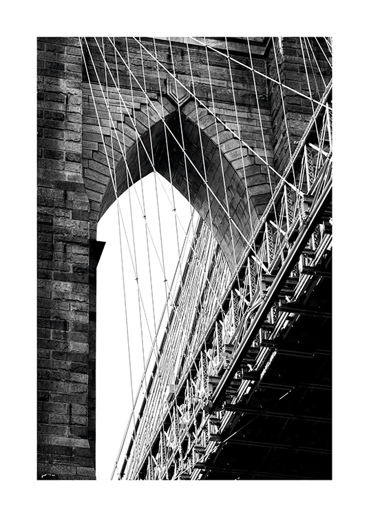  - Black and white poster of a bridge pier of the world-famous Brooklyn Bridge in New York