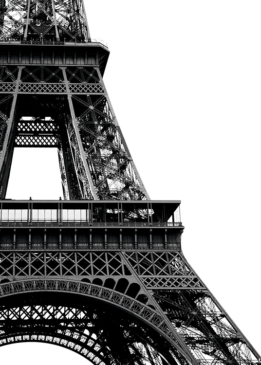  – Black and white photograph with close up of the Eiffel Tower in Paris
