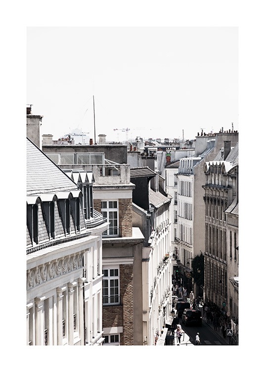  - Beautiful photo poster of a narrow busy street in Paris.