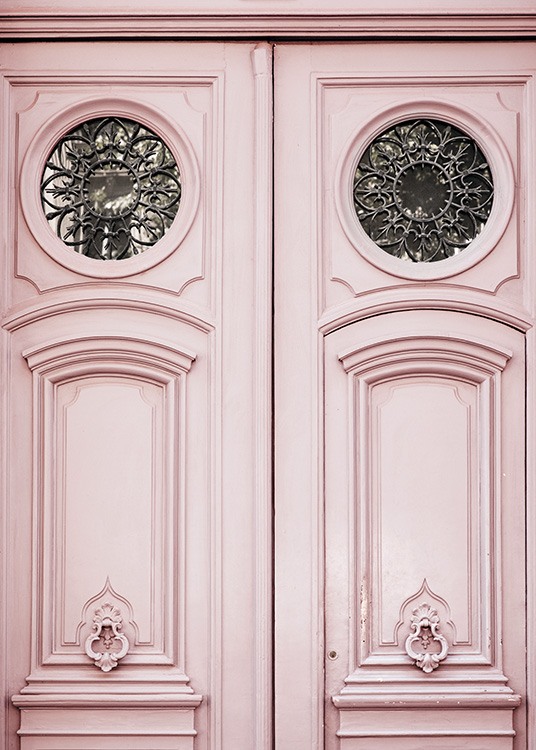 - Paris poster with an old pink front door beautifully decorated.