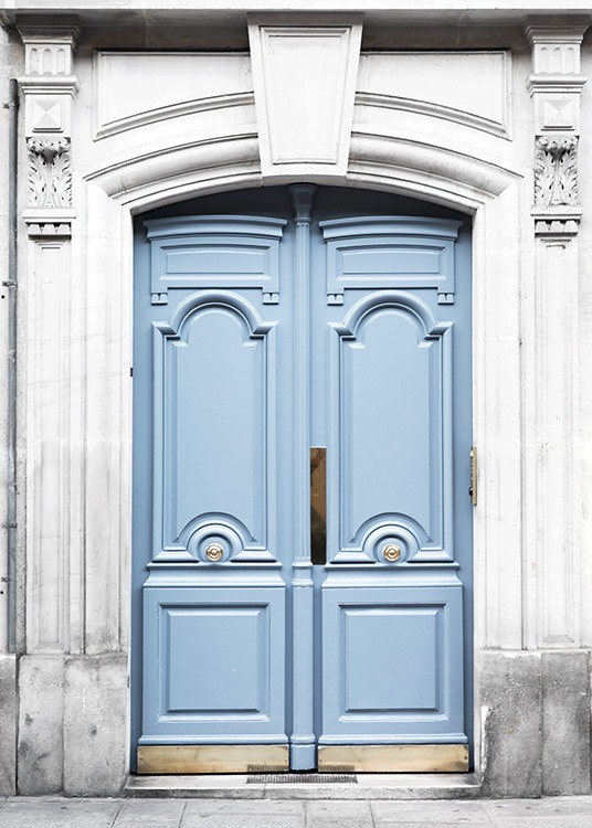  - Beautiful photo poster with the motif of a blue front door of an old building in Paris.