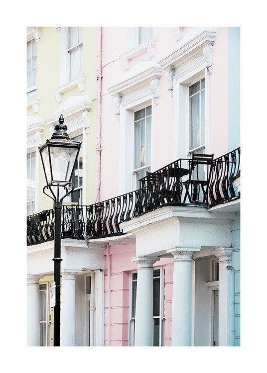  - Stylish photo poster with a colourful house facade in Primerose Hill in London.