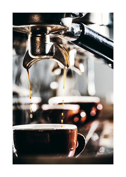  – Photograph of dripping coffee from an espresso machine, dripping into a cup