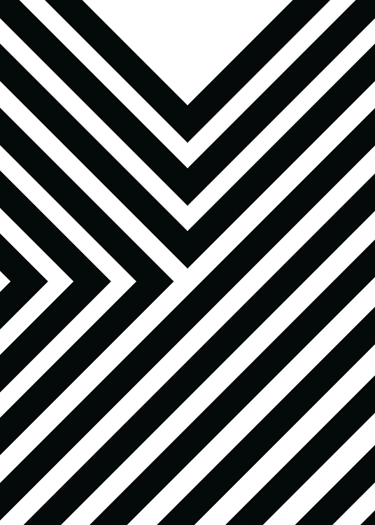 –Poster of diagonal stripes in black and white. 