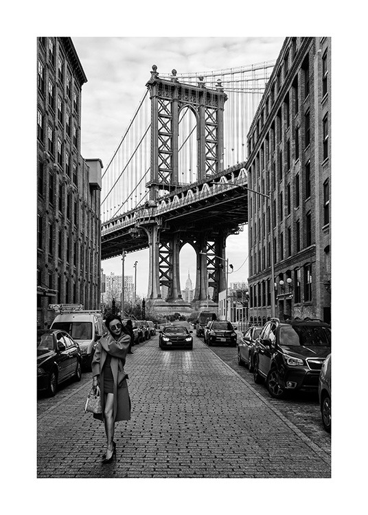 Woman by Manhattan Bridge Poster