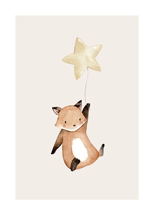  – Cute illustration of a flying fox who's holding a balloon shaped like a star
