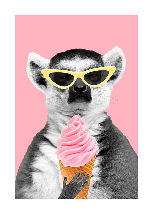 Lemur With Ice Cream Poster