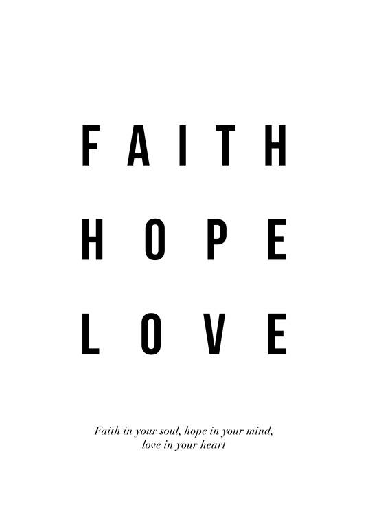 The text “Faith Hope Love” in black font on a white background with italic text beneath