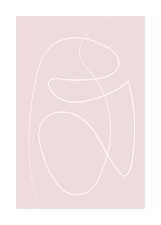Pink poster with an abstract, white, hand-painted line