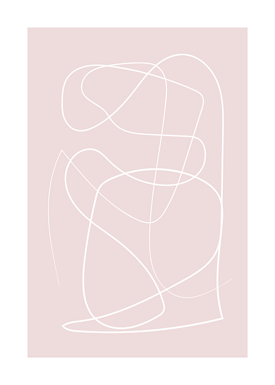 Art print with a graphic illustration created using white, hand-drawn lines