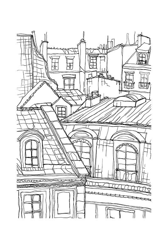 Illustrated image of rooftops in Paris