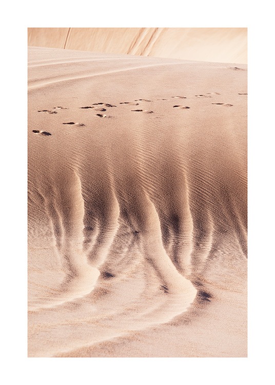  – Photograph of desert landscape with sand dunes and footprints
