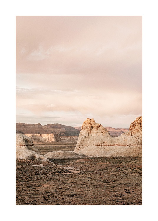 – Photograph of canyon landscape in desert during the golden hour