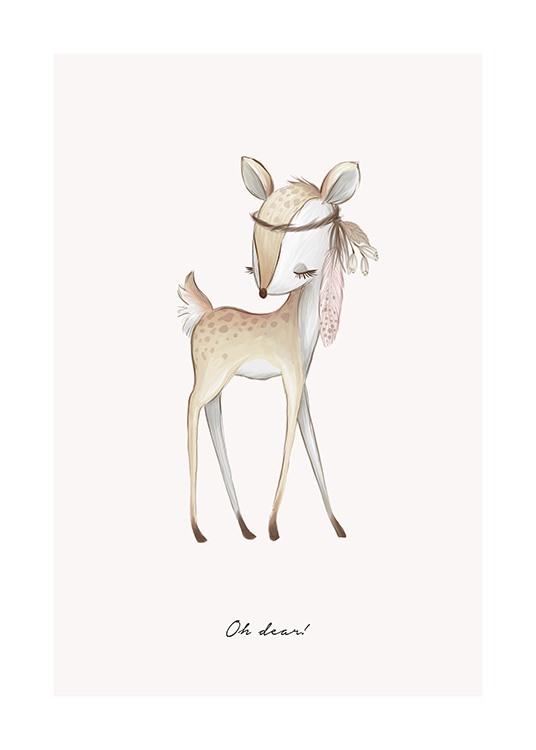 Kids print with illustrated deer with feather headband and quote underneath