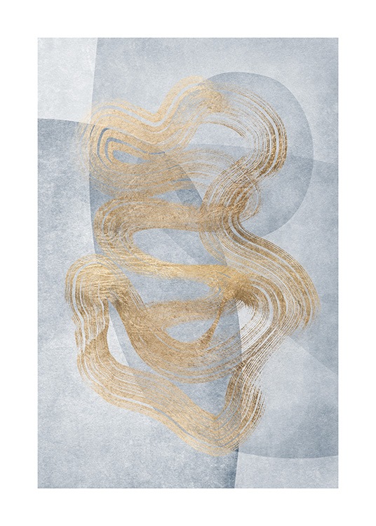 Graphical illustration with gold and blue swirls