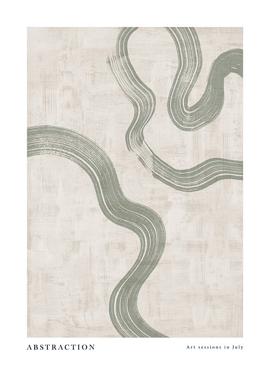  - Graphical painting with beige structured background and green painted swirls