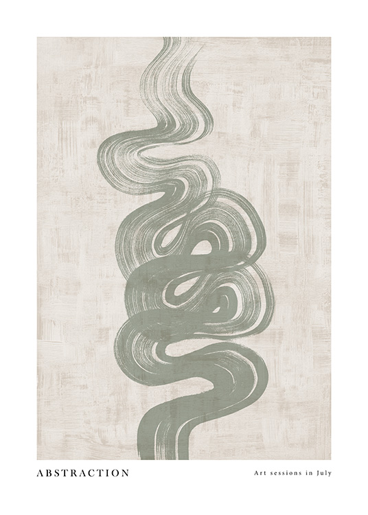  - Abstract swirl painted in green on a beige background with colour structure