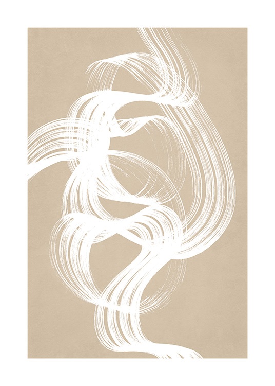  - White abstract figure painted in a swirl with a bold brush, on a beige background