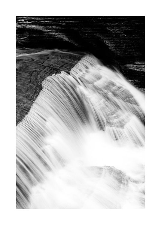  - Black and white photograph of waterfall 