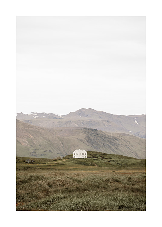  - Photograph of landscape on Iceland with lonely house in front of mountains