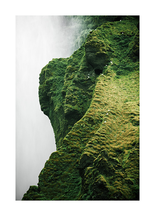  - Photograph from Skogafoss waterfall of green cliff
