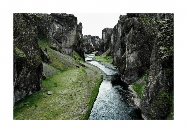  - Photograph of Fjadrargljufur Canyon with river and green landscape
