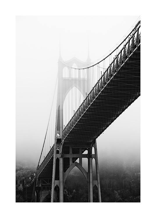  - Photograph of a foggy bridge, St John's bridge in Portland, USA