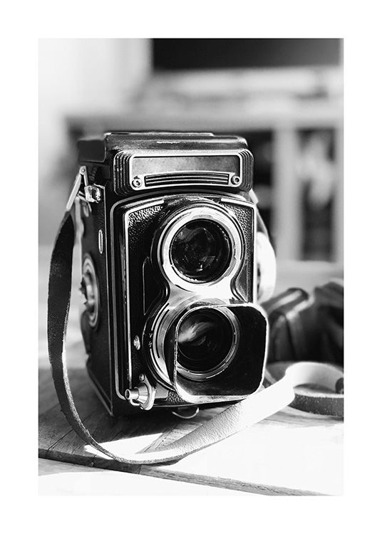  - Black and white photograph of an old retro camera