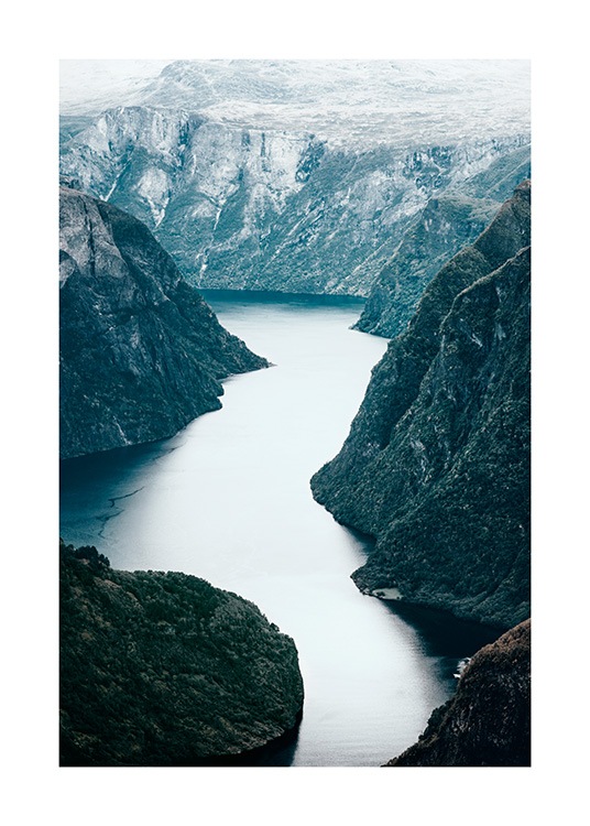  - Nature print with photograph of a wide river in a mountain landscape in Scandinavia