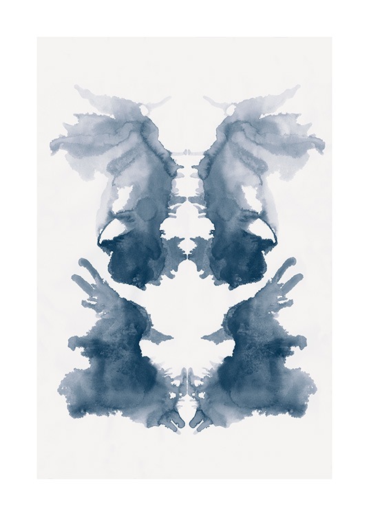  - Rorscharch symbol painted in blue watercolour on a light beige background