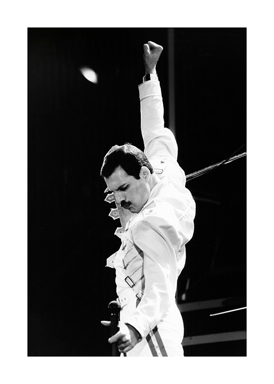  – Photograph in black and white of the icon Freddie Mercury, singer from Queen