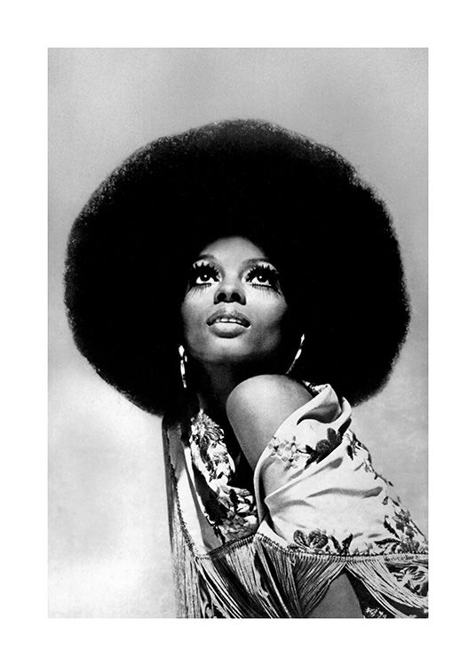  - Black and white photograph of the icon Diana Ross looking up